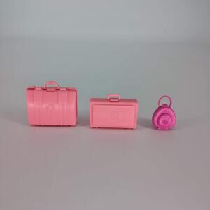 Barbie 3 Item Bundle - Two Pink Suitcases & Pink Handbag Bundle - Good Condition